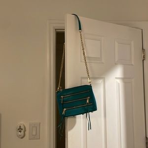Rebecca Minkoff teal crossbody bag with gold hardware
